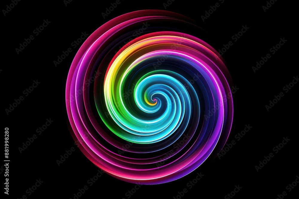psychedelic spiral of vibrant rainbow hues swirling on black background retroinspired design evokes 70s and 80s disco era energy psychedelic spiral of vibrant rainbow hues swirling on black background retroinspired design evokes 70s and 80s disco era energy