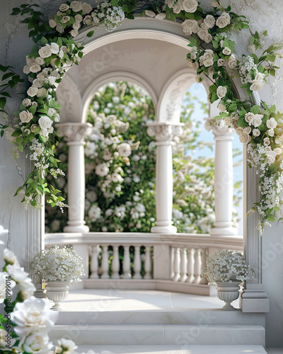 beautifull mediteranian white wedding flower backdrop for photography studio 1