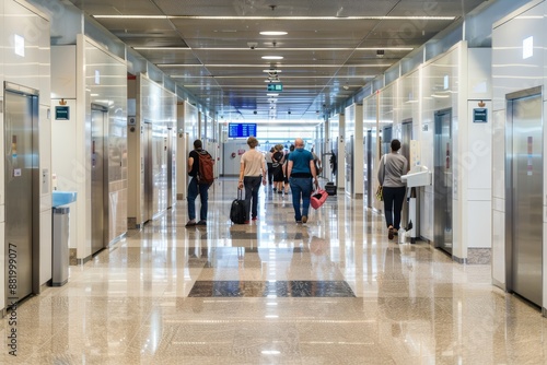 Passengers Walking Through Airport Corridor