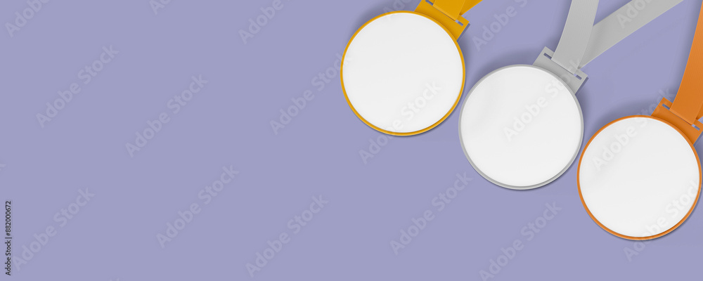 Gold, silver and bronze blank olympic medals blue background Gold, silver and bronze blank olympic medals blue background