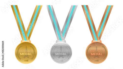 Olympic Medals: Gold, Silver, Bronze - Award Winning Sport Icons with Ribbons