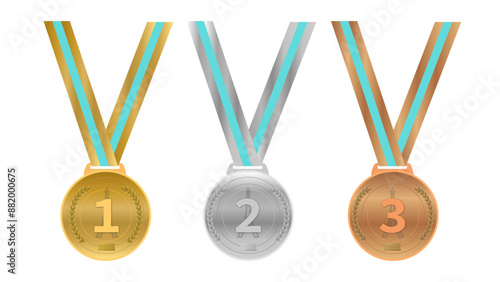 Olympic Medals: Gold, Silver, Bronze - Award Winning Sport Icons with Ribbons