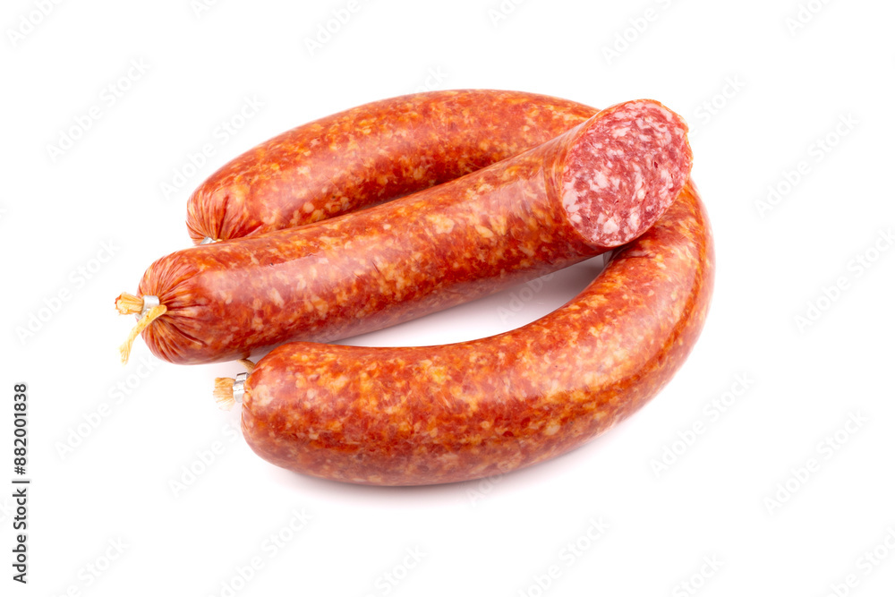 Bratwurst - leckere Würstchen auf weißem Grund Bratwurst - leckere Würstchen auf weißem Grund