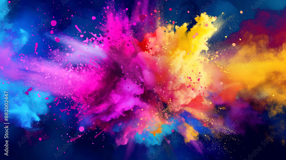 Vibrant explosion of colored powder on a dark background, creating a dynamic and colorful artwork. Vibrant explosion of colored powder on a dark background, creating a dynamic and colorful artwork.