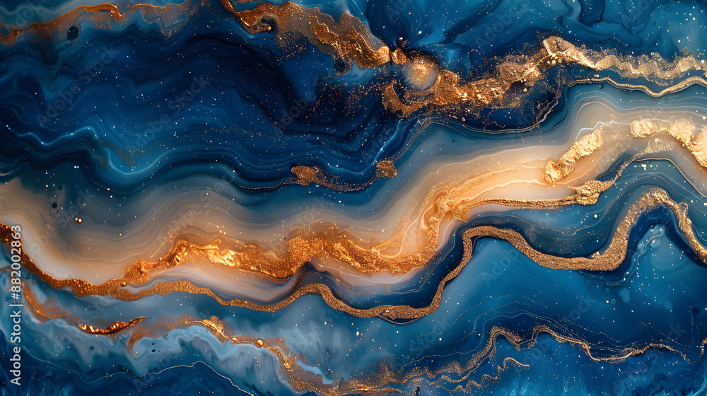 A stunning abstract artwork with fluid blue and gold patterns resembling ocean waves or geode formations, perfect for creative backgrounds. A stunning abstract artwork with fluid blue and gold patterns resembling ocean waves or geode formations, perfect for creative backgrounds.