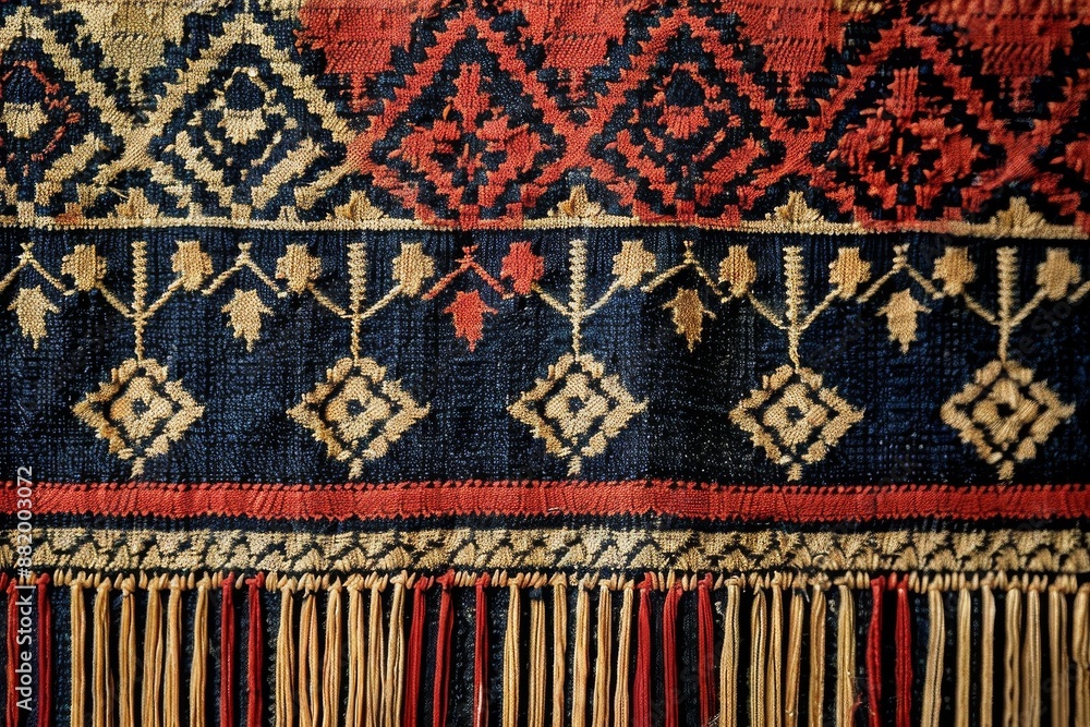 Close-up of a flat surface of a Southeast Asian style hand-woven textile pattern Close-up of a flat surface of a Southeast Asian style hand-woven textile pattern