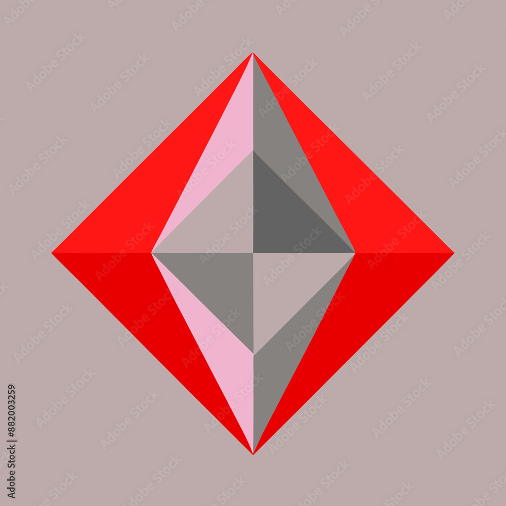 Obraz premium A red and gray diamond pattern that is a geometric pattern. A diamond is made up of smaller squares. The rhombus is placed on a gray background.