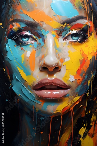 Modern abstract oil painting portrait of woman face