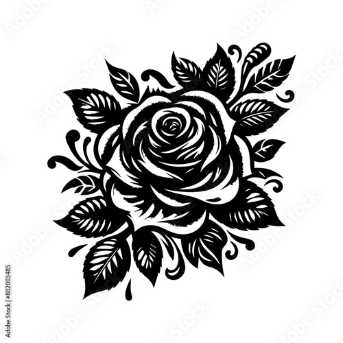Rose flower line art with leaf clipart Floral composition Hand drawn floral decorative bouquet