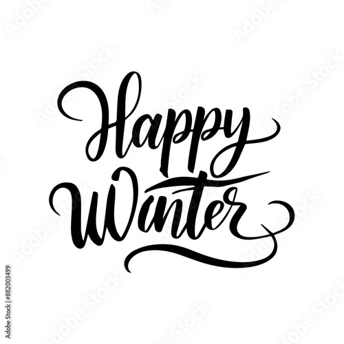 Happy Winter typography black and white design clipart