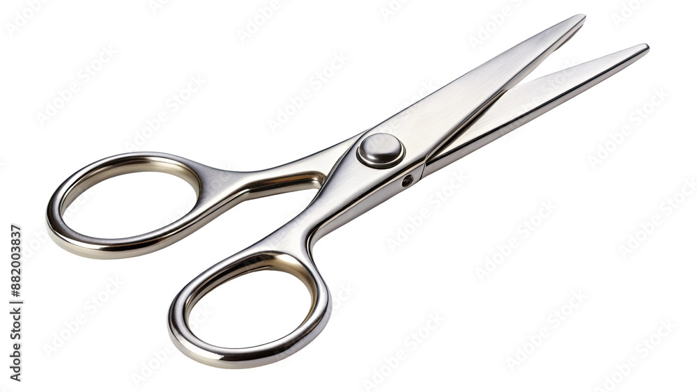 A pair of shiny silver stainless steel scissors isolated on a transparent background A pair of shiny silver stainless steel scissors isolated on a transparent background