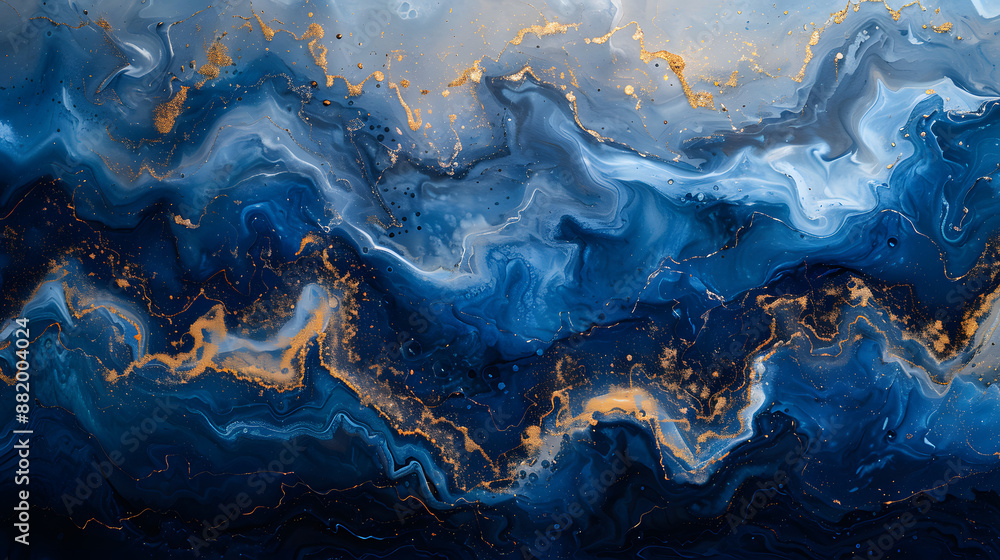 Abstract painting of dark blue and gold fluid art. Swirling patterns creating a sense of motion and depth. Ideal for modern decor. Abstract painting of dark blue and gold fluid art. Swirling patterns creating a sense of motion and depth. Ideal for modern decor.