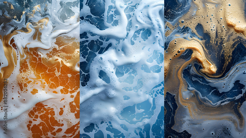 Naklejka premium Colorful abstract background images featuring flowing liquid textures in orange, blue, and golden tones, perfect for creative and artistic projects.
