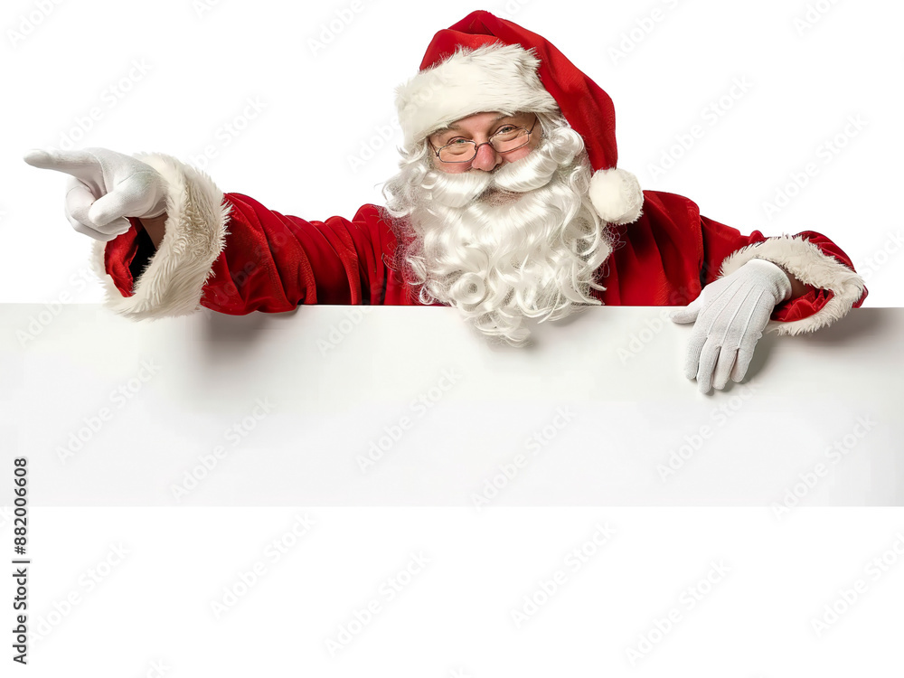 Naklejka premium Santa Claus Pointing and Holding Blank Sign PNG Transparency