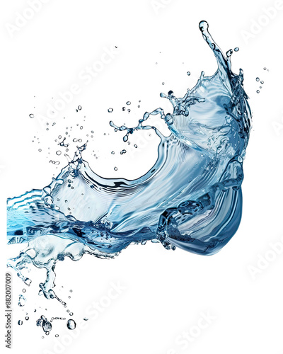 Blue Water Splash with Dynamic Swirls on Transparent Background
