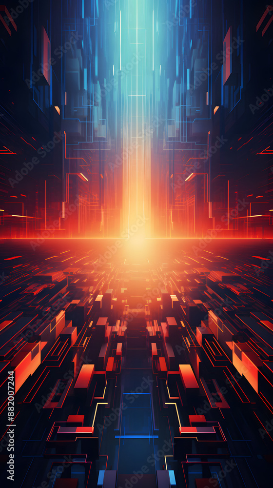 Naklejka premium Digital neon lines in a retro futuristic style graphics poster mobile phone background