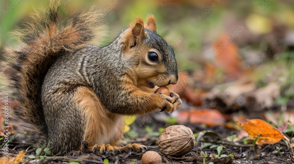 Cute Squirrel Enjoying a Nut with Soft Fluffy Fur in Natural Habitat Cute Squirrel Enjoying a Nut with Soft Fluffy Fur in Natural Habitat