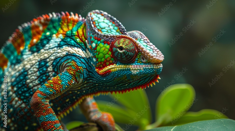 Obraz premium Close-up of a Vibrant Chameleon in Nature