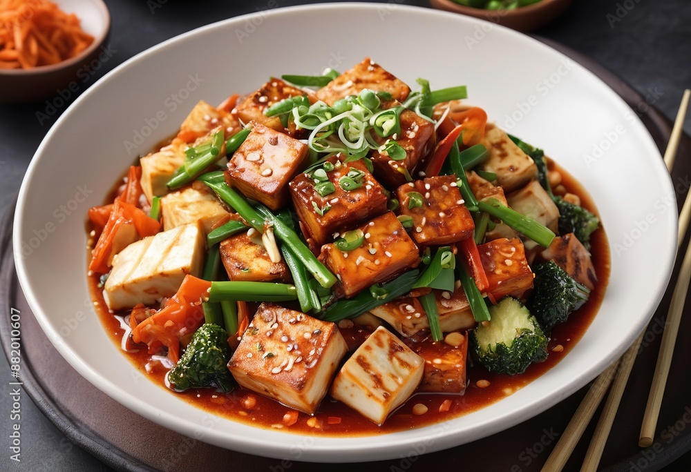 Spicy Korean Kimchi Delight with Tofu and Scallions Spicy Korean Kimchi Delight with Tofu and Scallions