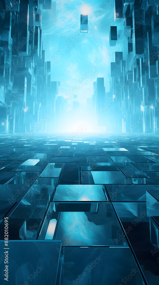 Fototapeta premium Digital blue geometric AI abstract graphics poster mobile phone background