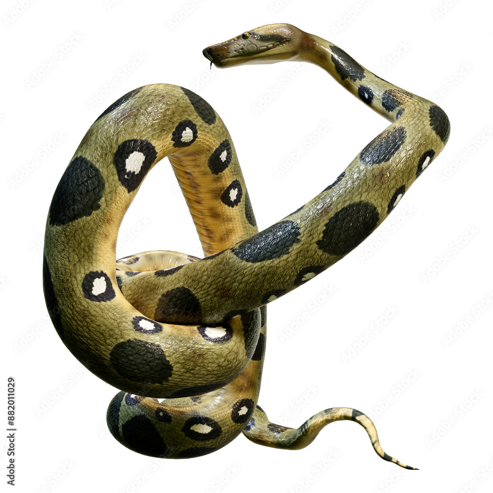 Naklejka premium 3D Rendering Green Anaconda on White