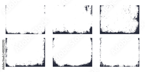 Set of old grunge paper texture. Frames with grunge textures with dust grain. Collection black of vintage backgrounds.