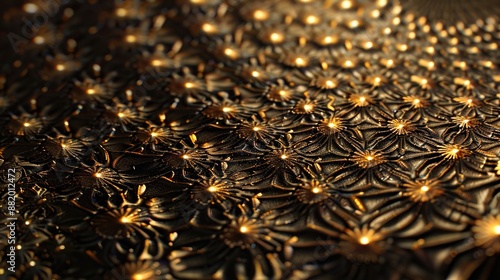 Elegant Black and Radiant Gold Pattern in Diffused Light � Macro Photography with Strong Contrast and White Space