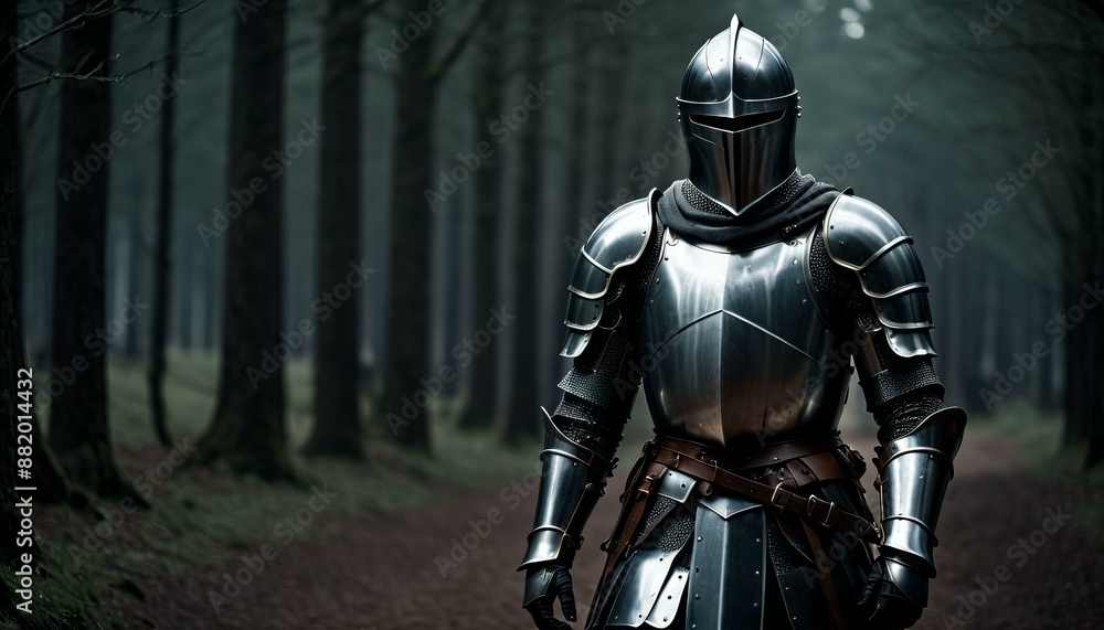 Knight in Full Armor in Misty Forest Knight in Full Armor in Misty Forest