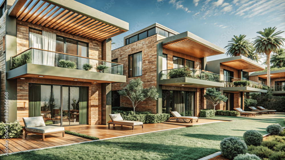 Fototapeta premium modern housing architecture luxury villas contemporary design with beautiful garden
