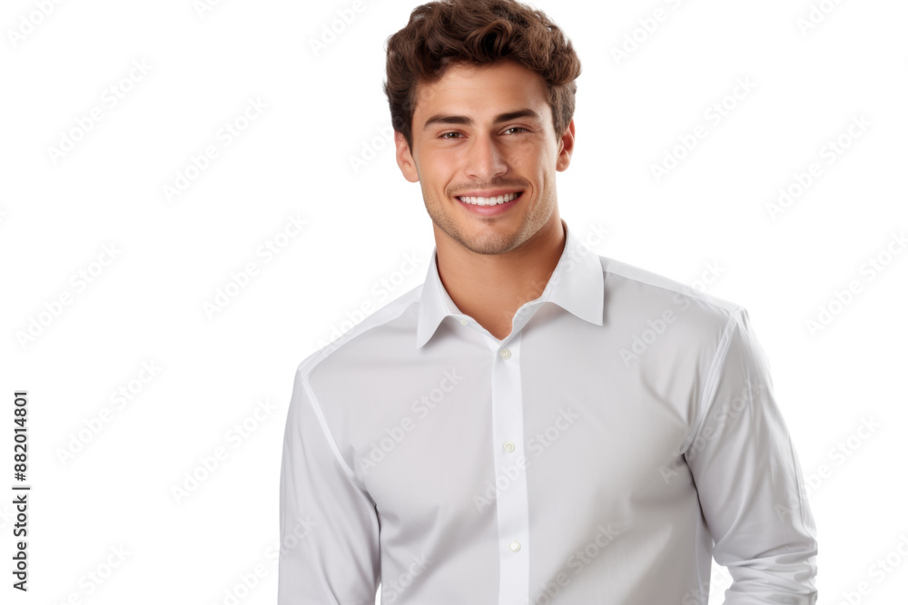 Attractive young businessman in a gray shirt, smiling confidently and exuding professionalism. Isolated on white background Attractive young businessman in a gray shirt, smiling confidently and exuding professionalism. Isolated on white background
