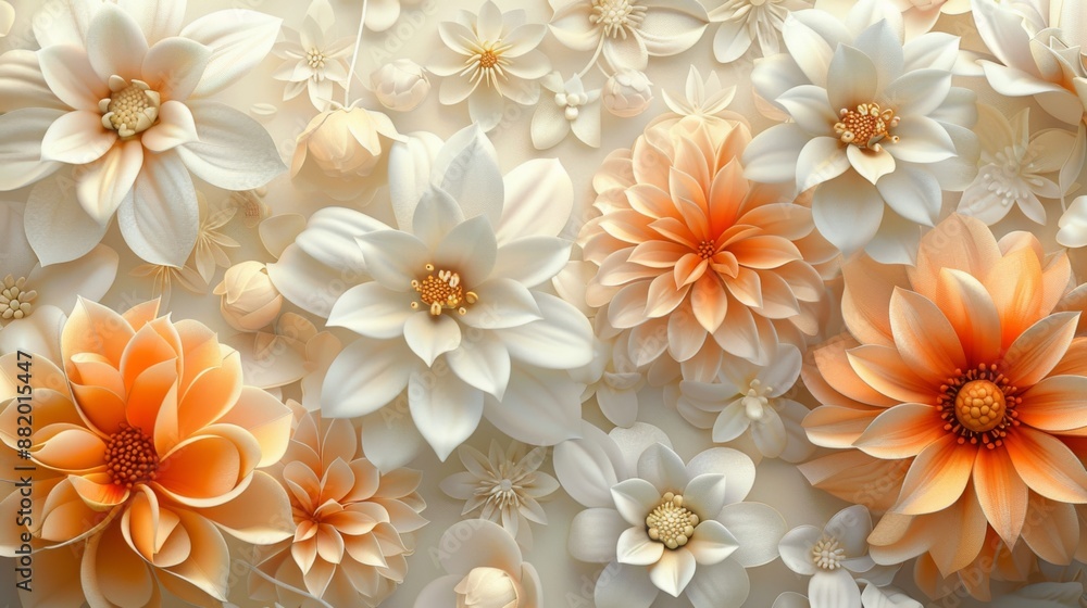 Floral Tapestry of White and Orange Floral Tapestry of White and Orange