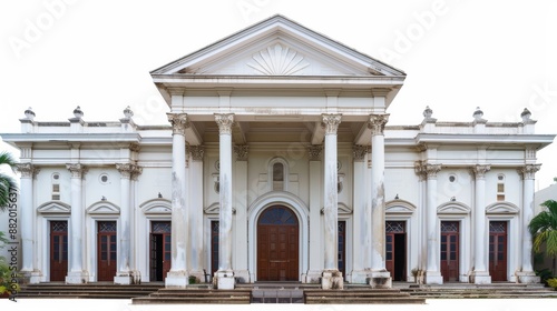 Neoclassical Facade of a White Building with Columns