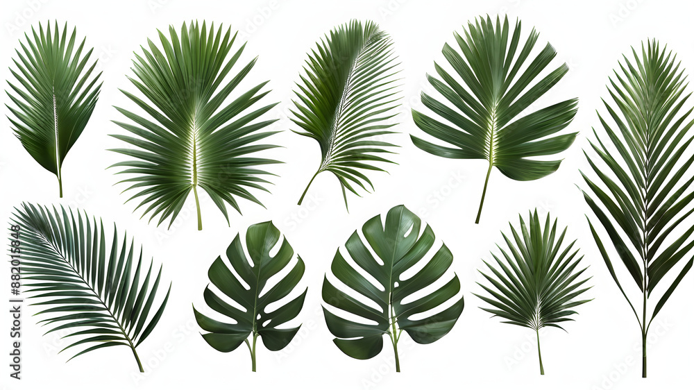 set palm leaves isolated on white background set palm leaves isolated on white background