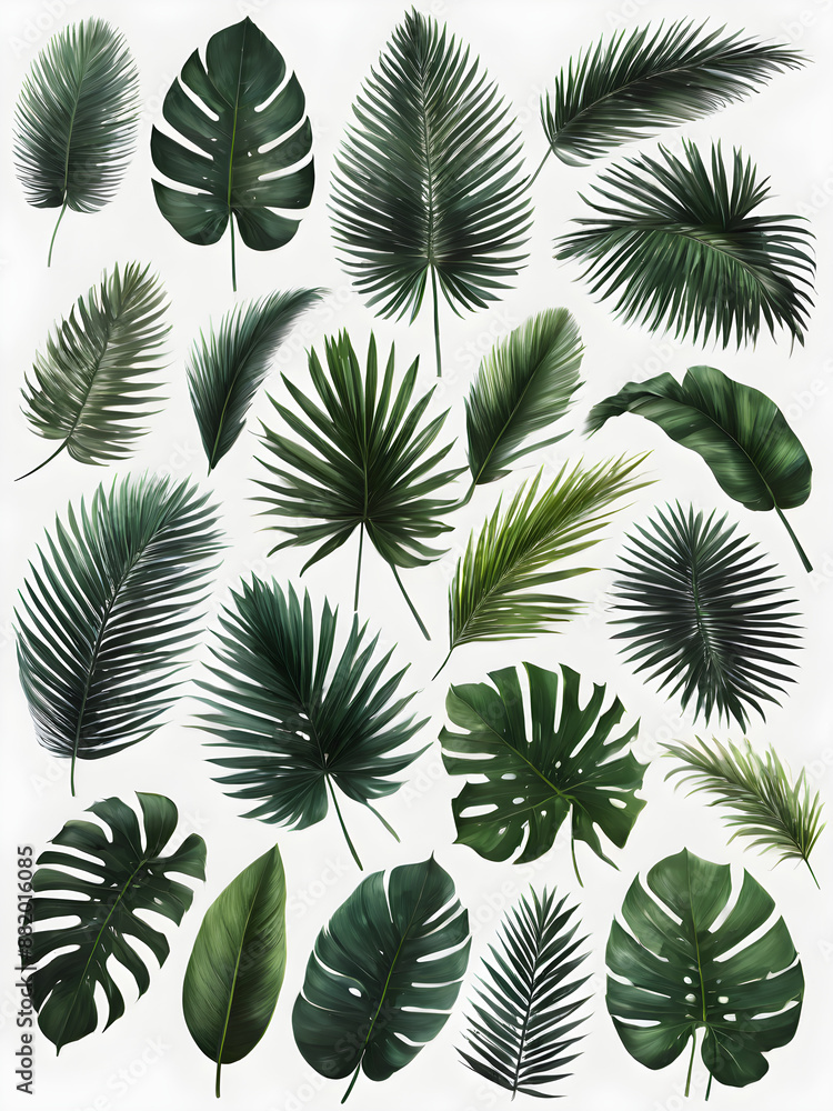 set palm leaves isolated on white background set palm leaves isolated on white background