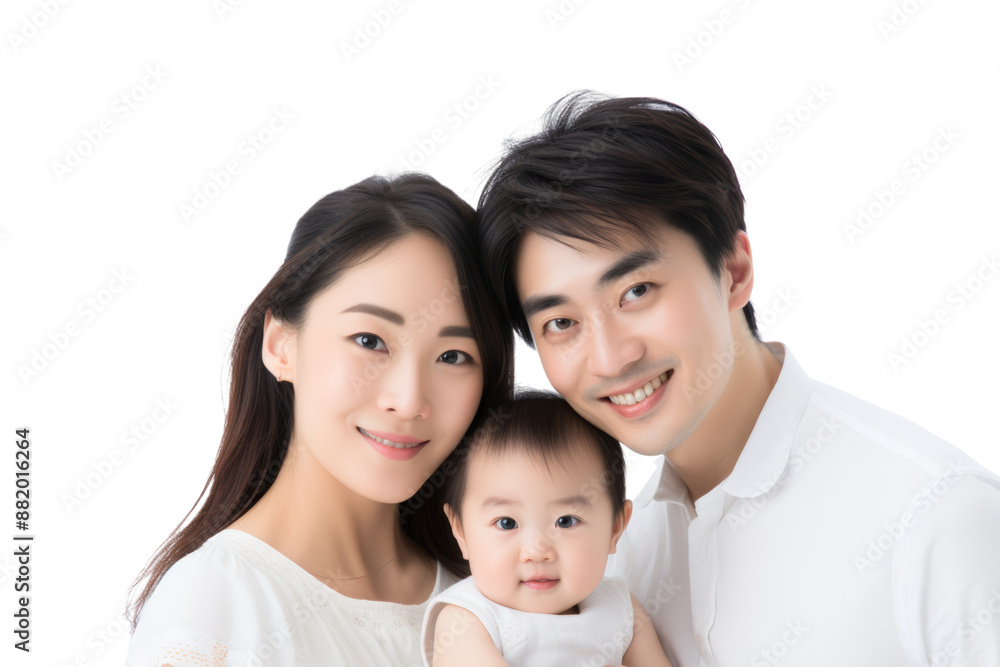 Young Chinese family with two children Isolated on white backgroun Young Chinese family with two children Isolated on white backgroun