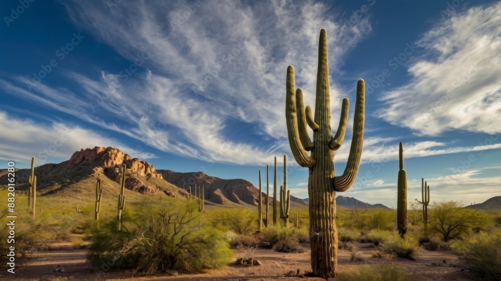 Iconic saguaro cactus in the landscape of Saguaro National Monument, Arizona Iconic saguaro cactus in the landscape of Saguaro National Monument, Arizona