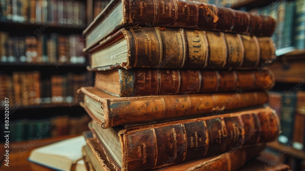 A stack of old books with the word A stack of old books with the word