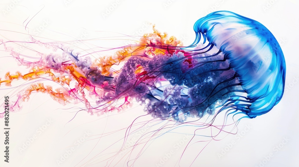 Fototapeta premium A jellyfish floats in the water, suitable for use in underwater or beach scenes