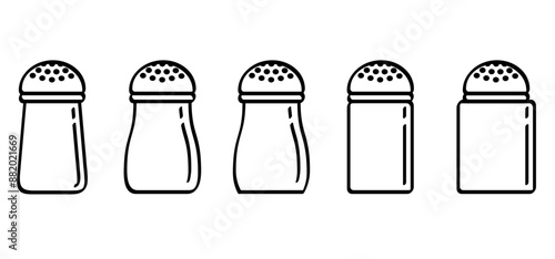 Glass pepper and salt shaker. Kitchen tools. Spice symbol or icon. Seasoning and condiment shakers. Salt and pepper container. Seasoning jar logo. Salt or pepper mill. Spice bottle