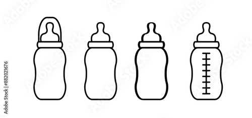 Baby bottle. Bottles or milk for baby feeding in bottle. Feeding bottle. Bottle of baby milk. Nutrition in the plastic container for a newborn. Baby twins, boy or girl. Love heart, blue or pink sign.