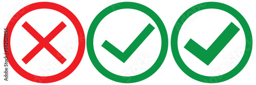 tick and cross button. set of green and red check box with yes and no sign. vector symbol on transparent background.