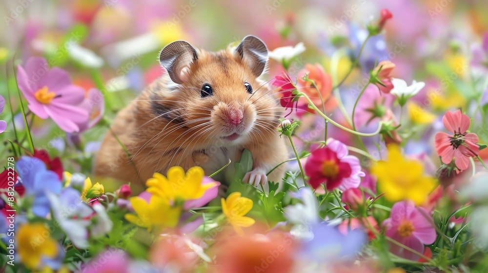 A hamster nestled, Illustrations, copy space for text, - Generative AI A hamster nestled, Illustrations, copy space for text, - Generative AI