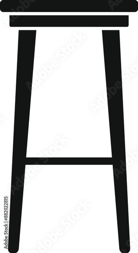 Simple wooden bar stool standing on white background, icon illustration, black silhouette