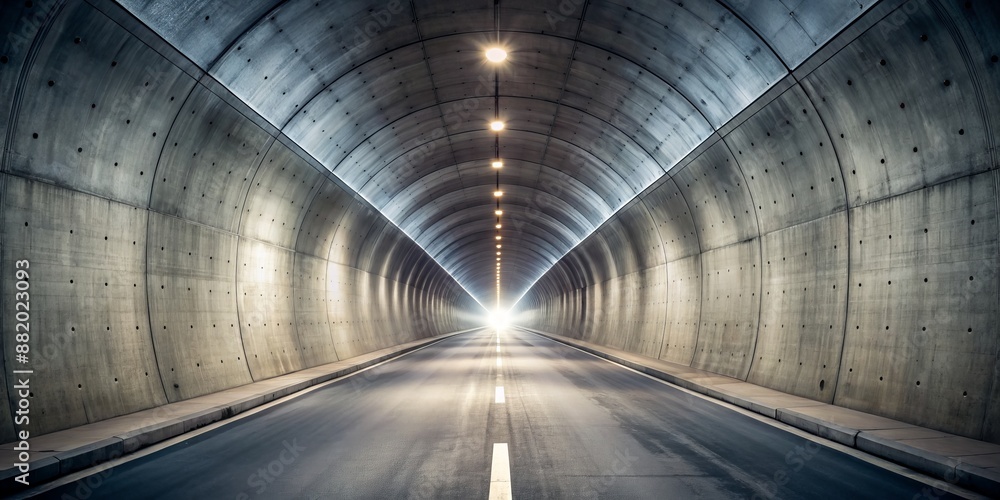 Obraz premium Concrete Tunnel Perspective, Photograph, Concrete, Tunnel, Lights , road, architecture