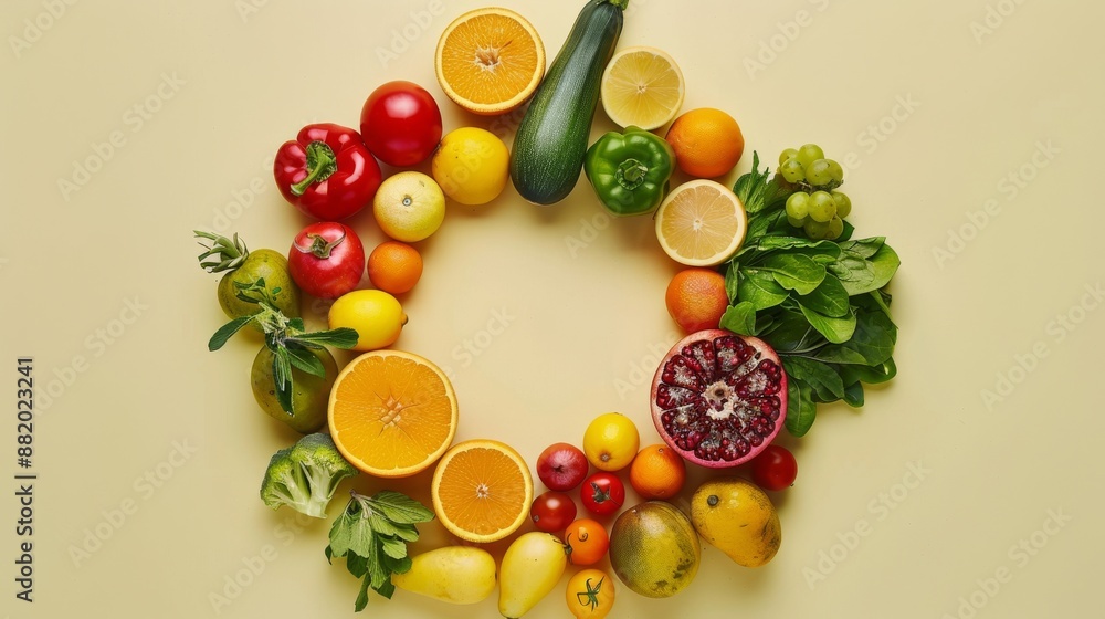 Vibrant Circle of Fresh Fruit and Vegetables Vibrant Circle of Fresh Fruit and Vegetables