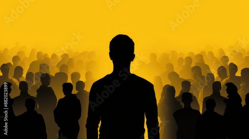 group of guys on yellow background. strength and confidence. men, flat portrait. community, gang, crime