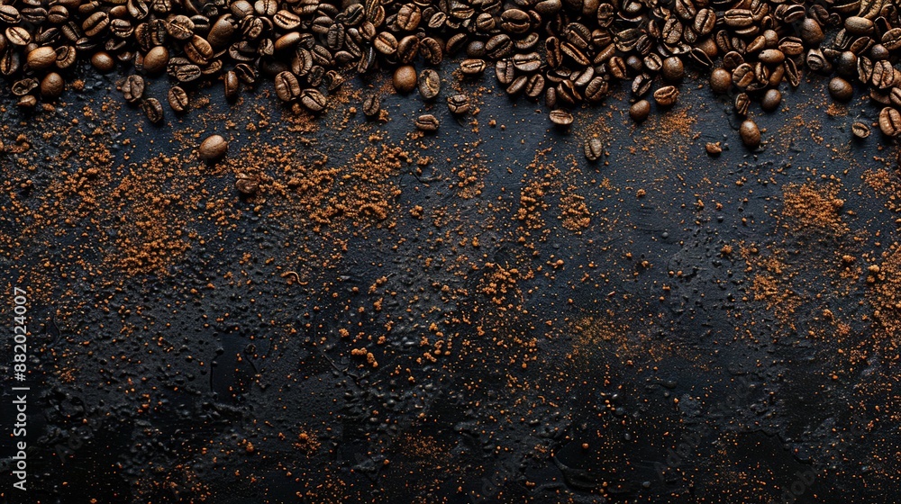 Richly Textured Coffee Grounds on Dark Background with Soft Lighting for Aromatic Concept. Richly Textured Coffee Grounds on Dark Background with Soft Lighting for Aromatic Concept.