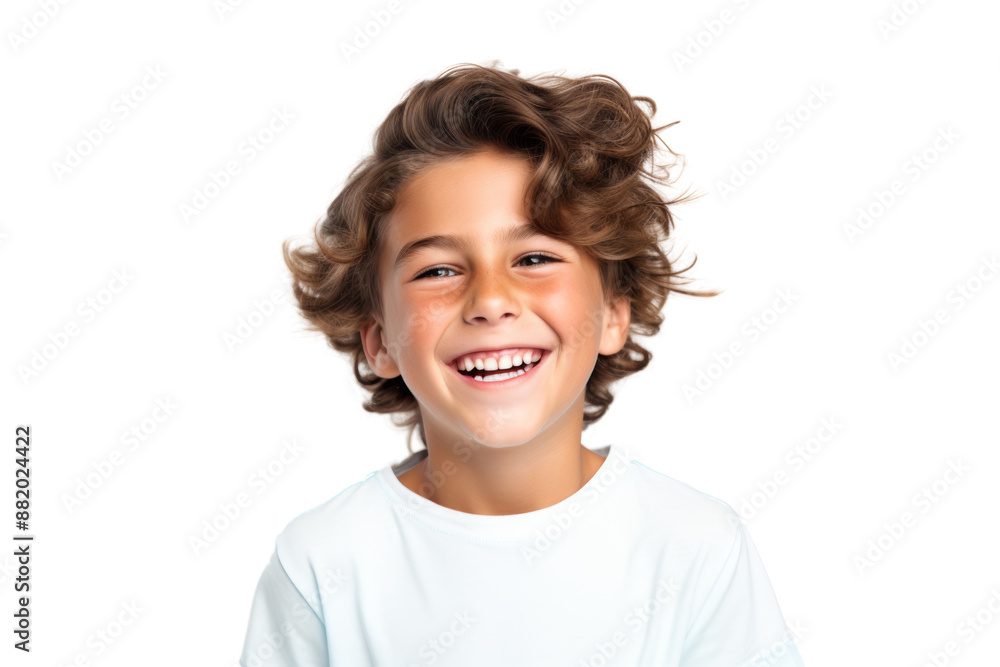 Joyful young boy grinning and smiling broadly Isolated on white background Joyful young boy grinning and smiling broadly Isolated on white background