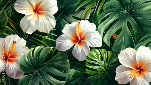 Wallpaper Mural White Hibiscus Flowers Amidst Lush Tropical Foliage Torontodigital.ca