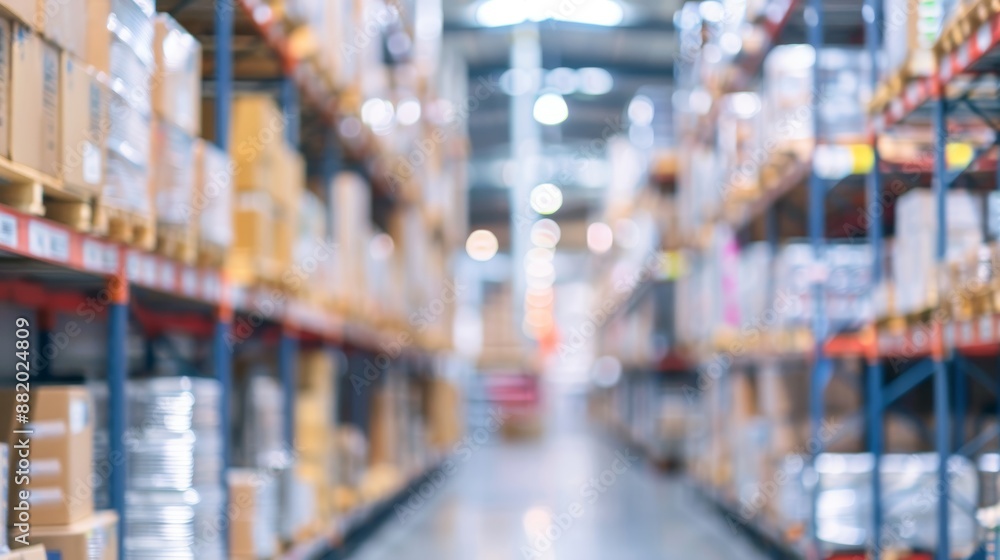 Aisle in a storehouse inventory with freight containers shelves full of supplies. Ideal for concepts related to logistics, storage, inventory management Aisle in a storehouse inventory with freight containers shelves full of supplies. Ideal for concepts related to logistics, storage, inventory management